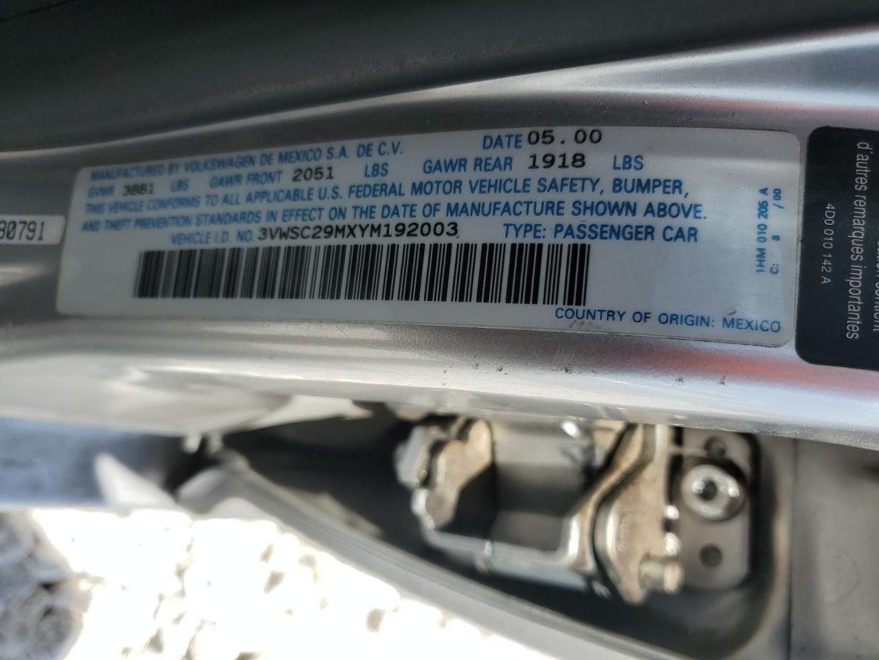 3VWSC29MXYM192003 2000 Volkswagen Jetta Gls