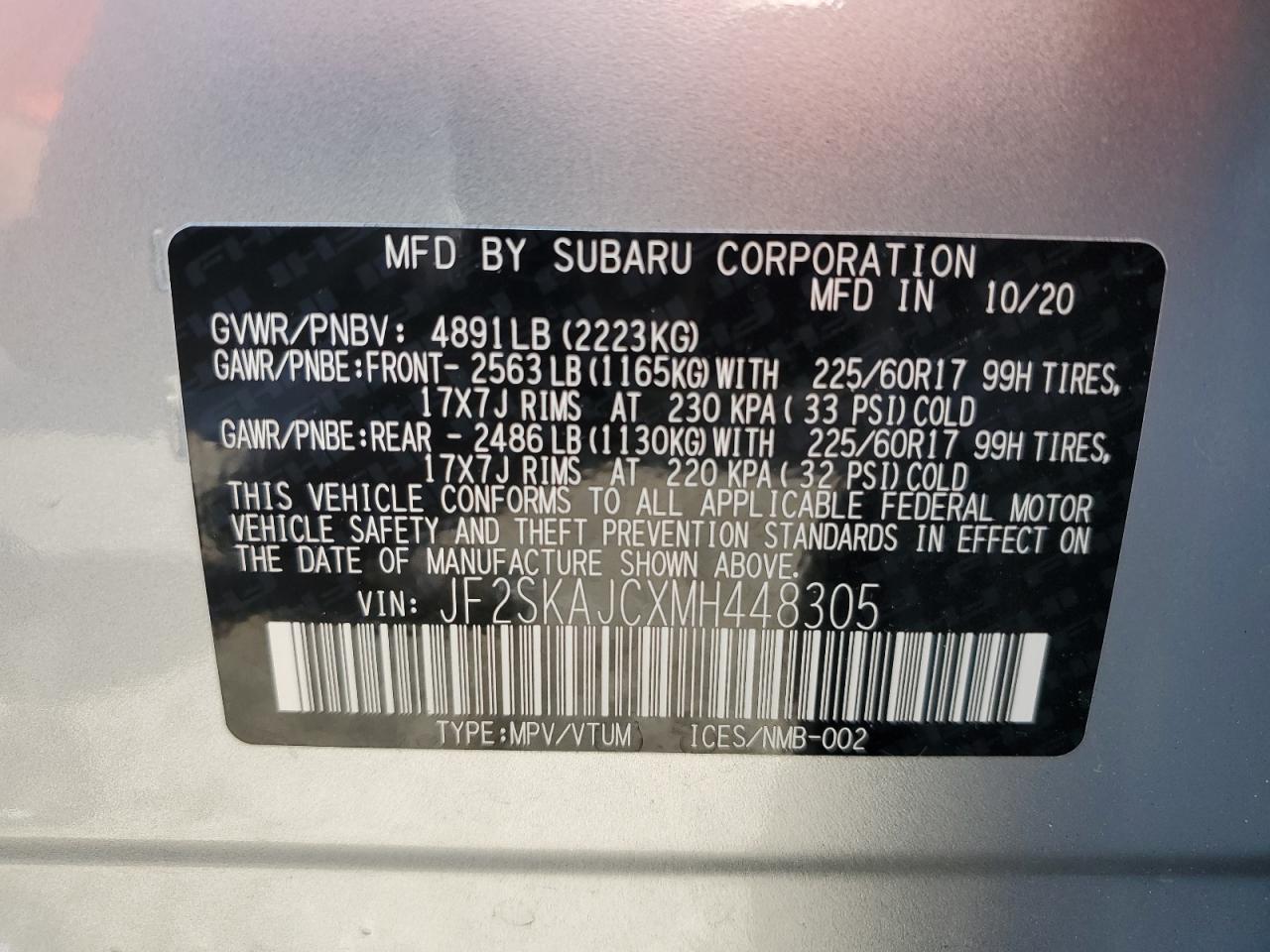 JF2SKAJCXMH448305 2021 Subaru Forester Premium