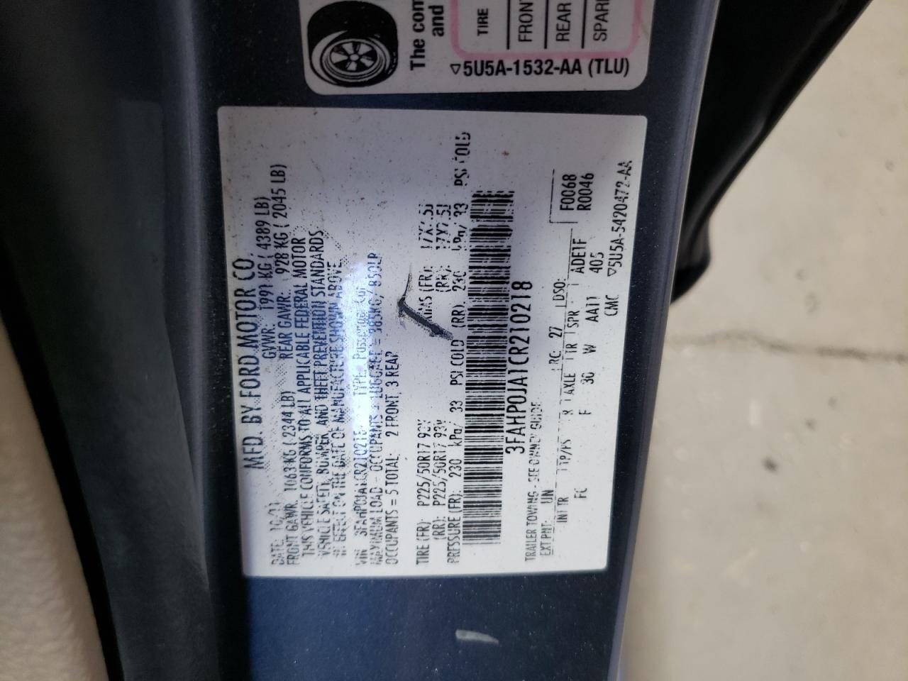 3FAHP0JA1CR210218 2012 Ford Fusion Sel