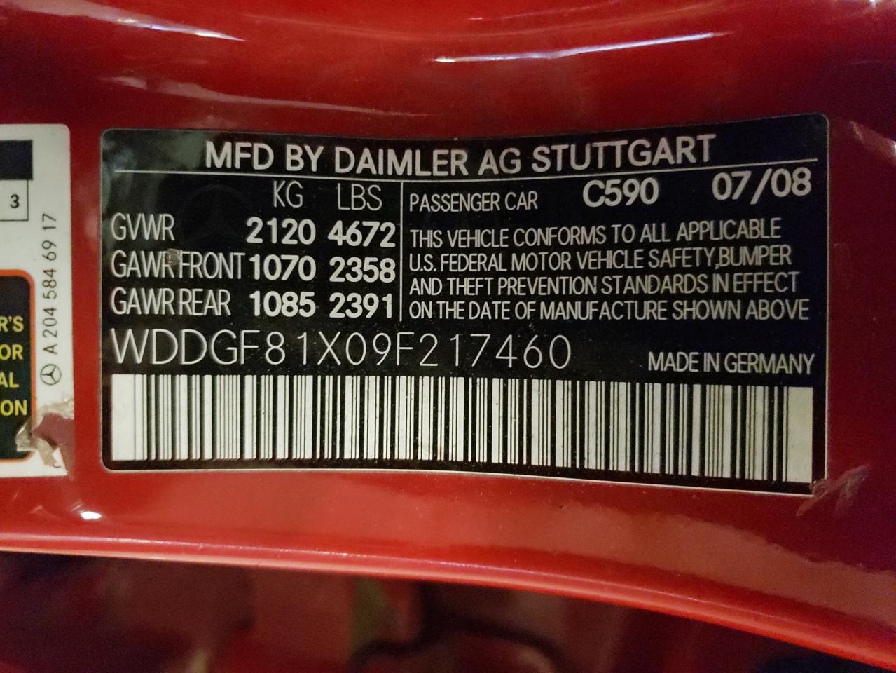 WDDGF81X09F217460 2009 Mercedes-Benz C 300 4Matic