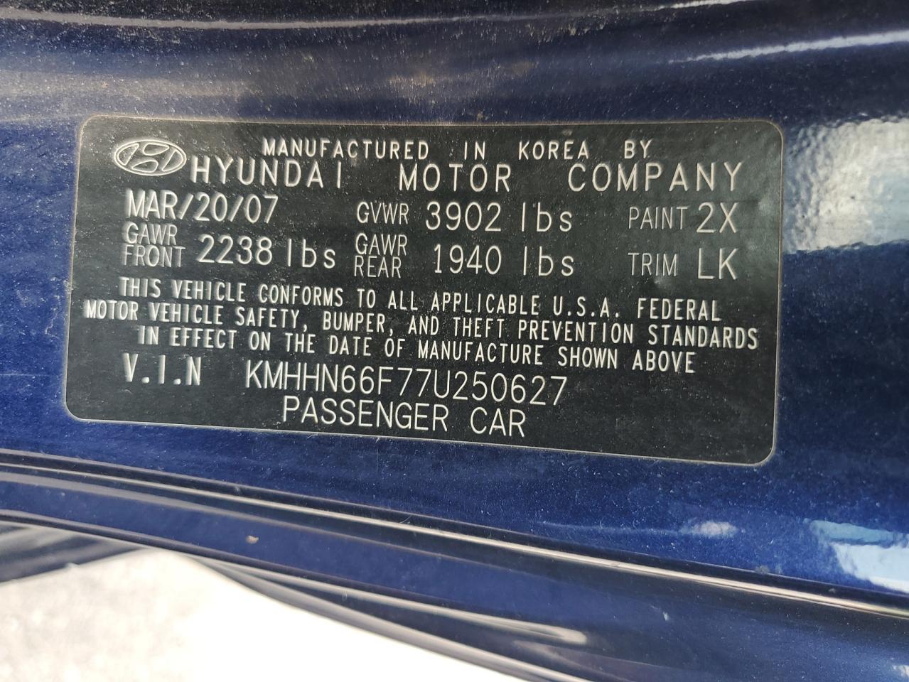 KMHHN66F77U250627 2007 Hyundai Tiburon Gt