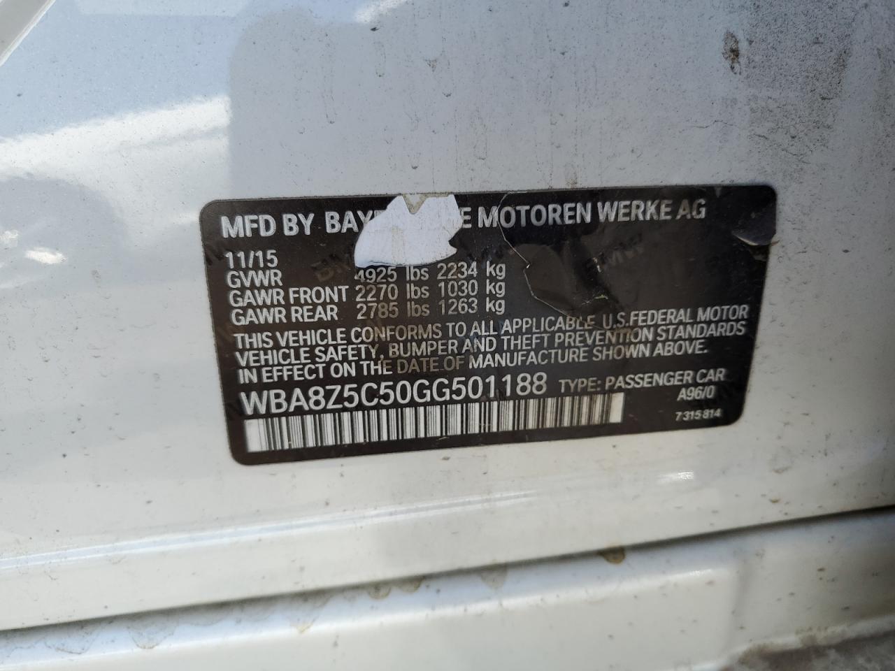 WBA8Z5C50GG501188 2016 BMW 328 Xigt Sulev