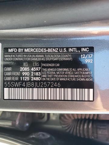 2018 Mercedes-Benz C 300 VIN: 55SWF4JB8JU257246 Lot: 60173344