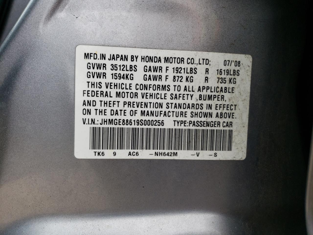 JHMGE88619S000256 2009 Honda Fit Sport