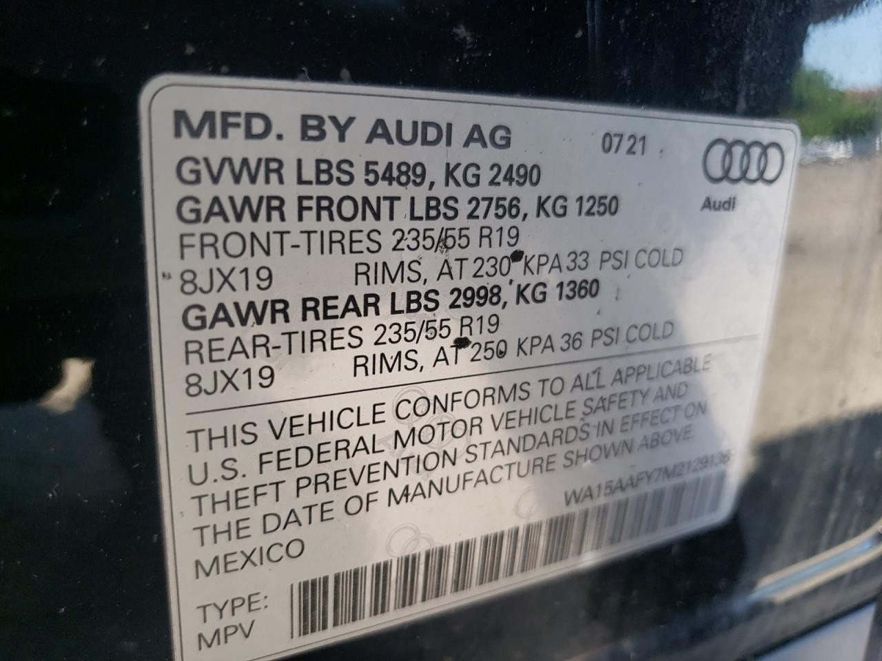 WA15AAFY7M2129136 2021 Audi Q5 Sportback Premium Plus