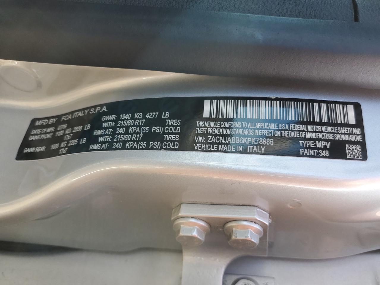 ZACNJABB6KPK78886 2019 Jeep Renegade Latitude