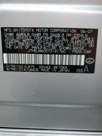 2007 Lexus Es 350 VIN: JTHBJ46G572141760 Lot: 59774384