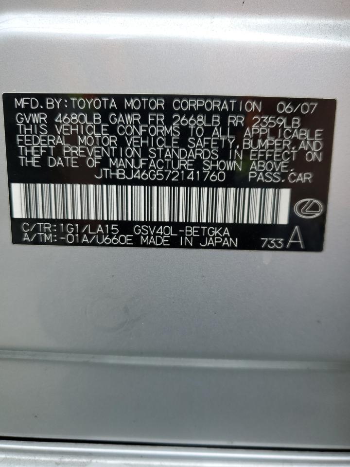 JTHBJ46G572141760 2007 Lexus Es 350