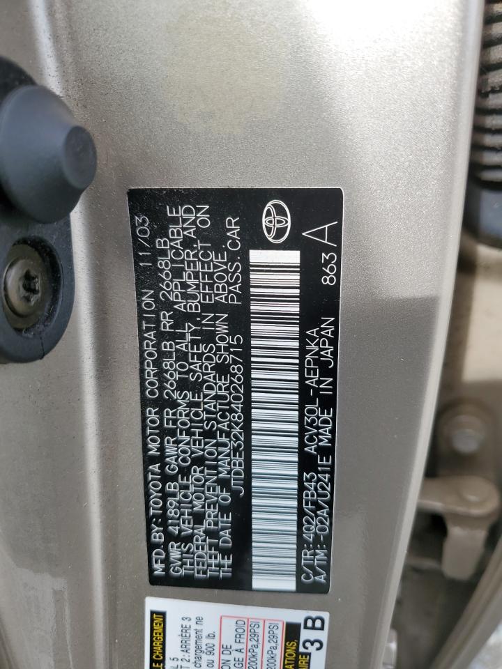 JTDBE32K840268715 2004 Toyota Camry Le