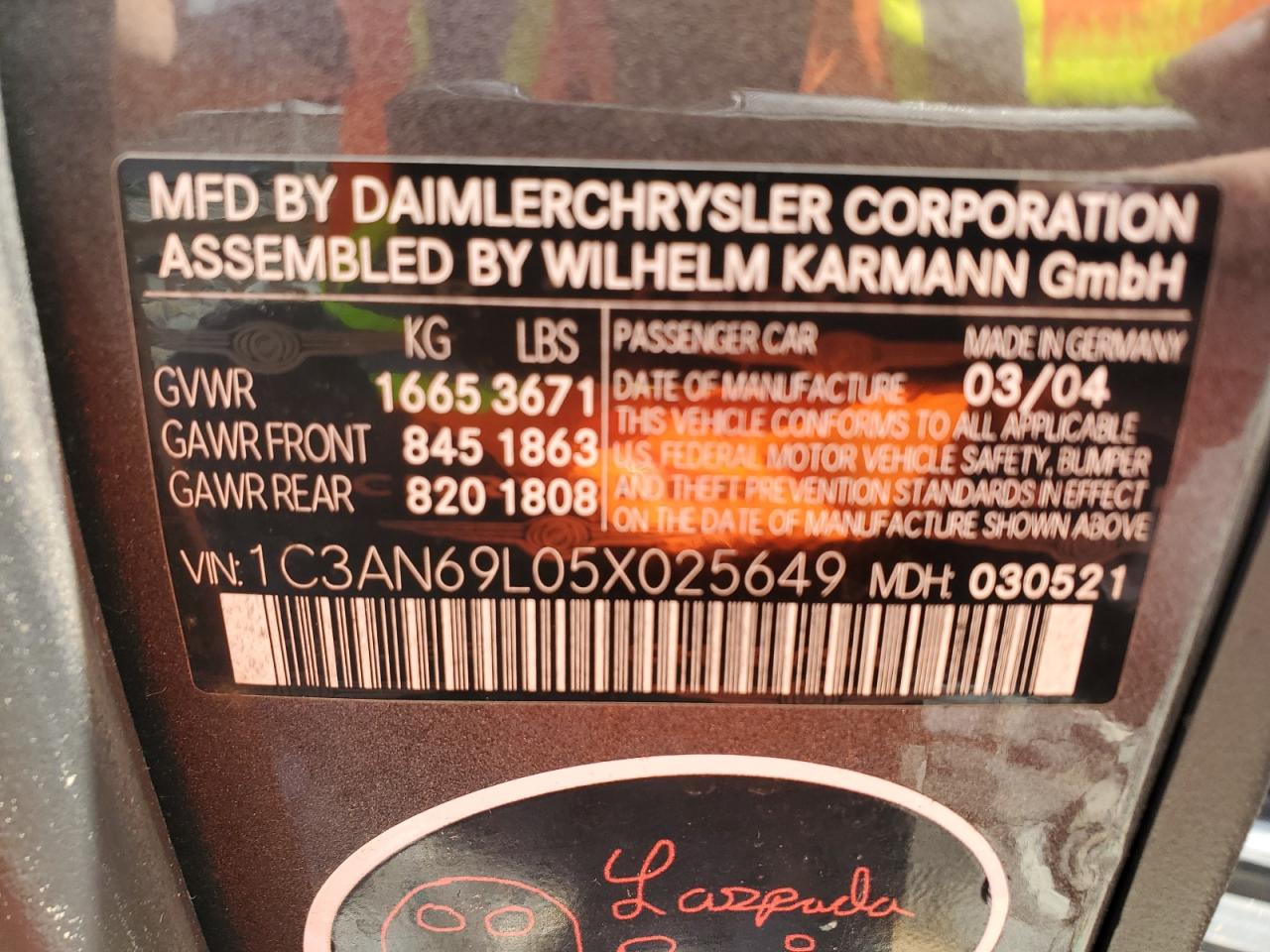 1C3AN69L05X025649 2005 Chrysler Crossfire Limited