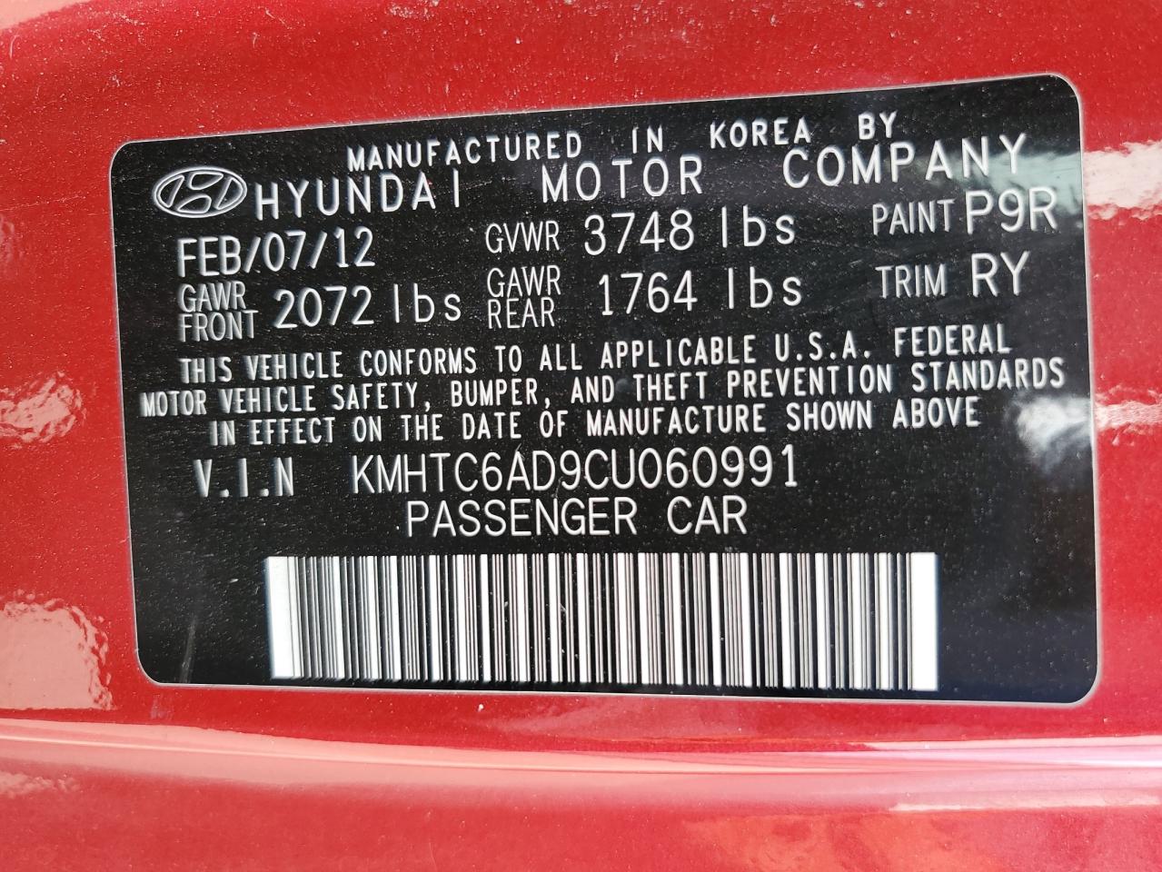 KMHTC6AD9CU060991 2012 Hyundai Veloster
