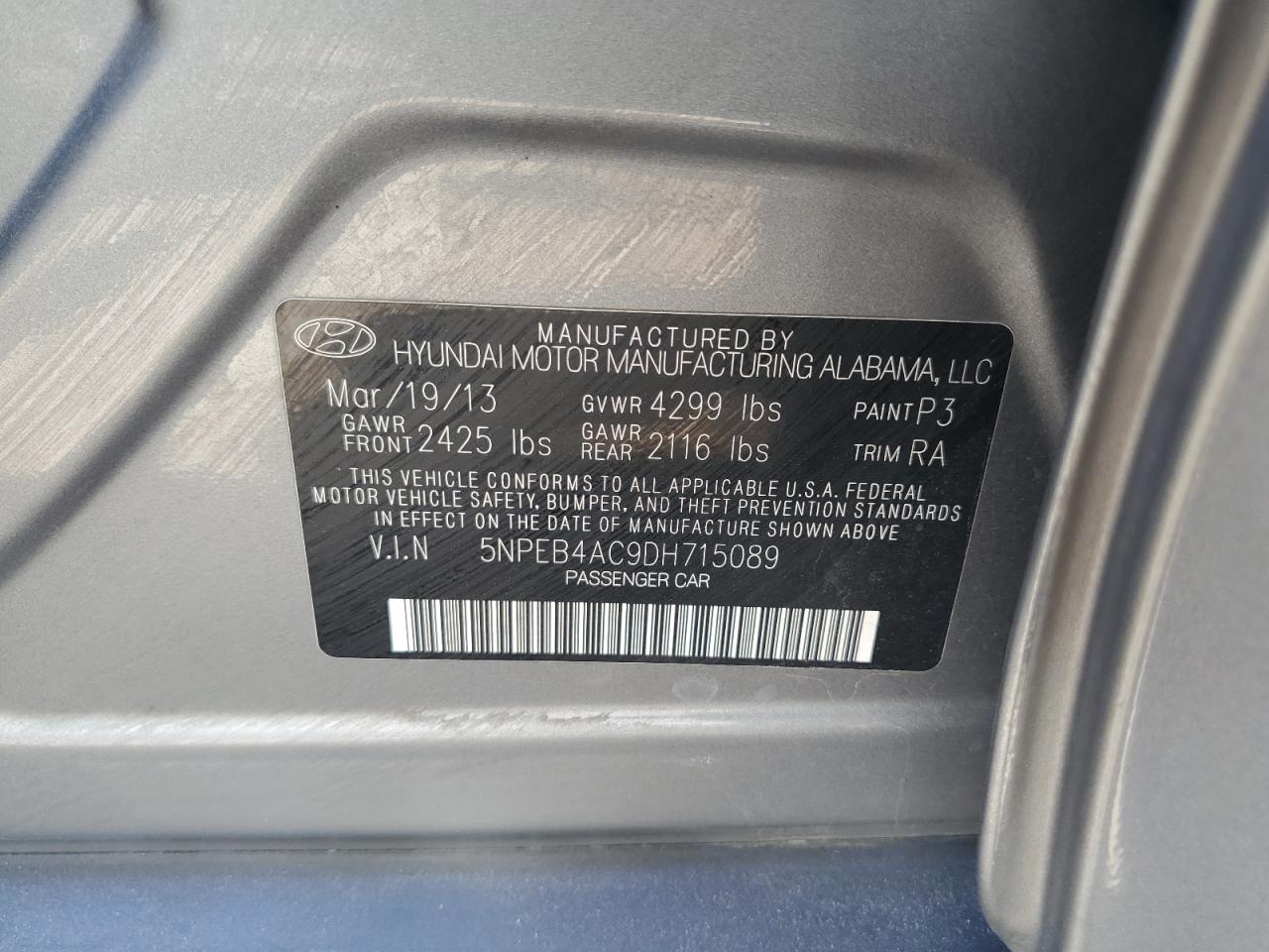 5NPEB4AC9DH715089 2013 Hyundai Sonata Gls