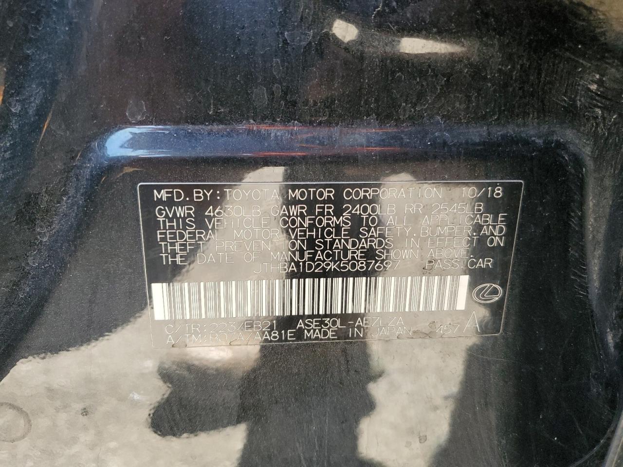 JTHBA1D29K5087697 2019 Lexus Is 300