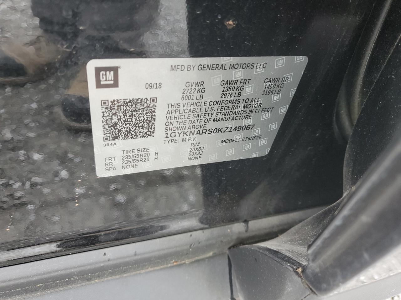 1GYKNARS0KZ149067 2019 Cadillac Xt5