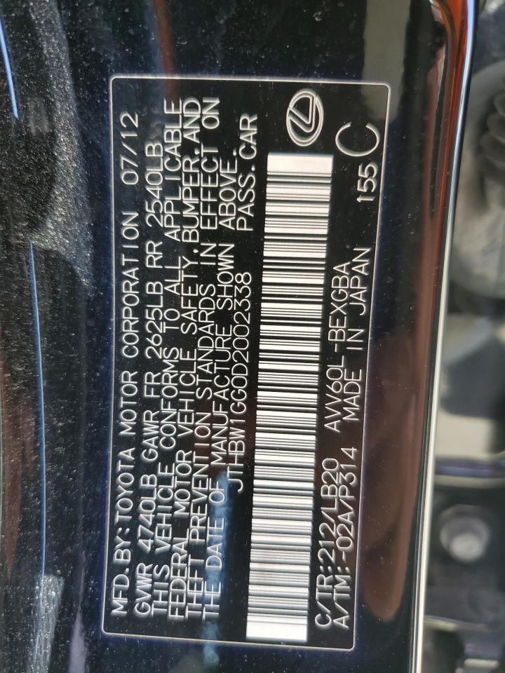 JTHBW1GG0D2002338 2013 Lexus Es 300H