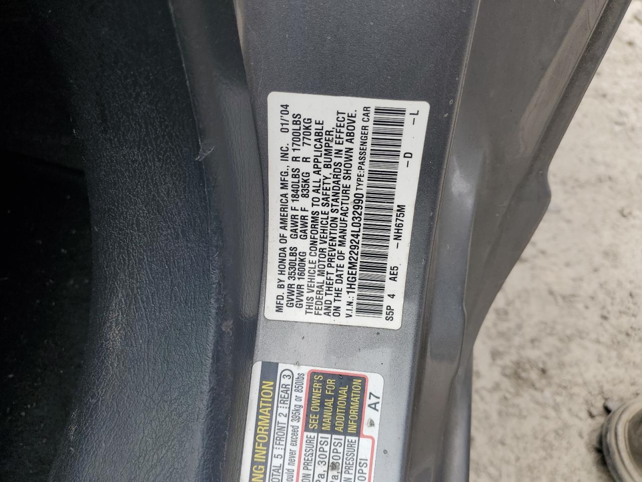 1HGEM22924L032990 2004 Honda Civic Ex