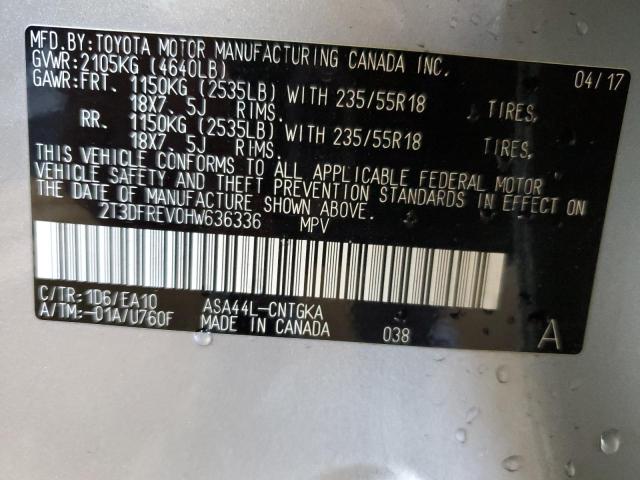 2017 Toyota Rav4 Limited VIN: 2T3DFREV0HW636336 Lot: 59742254