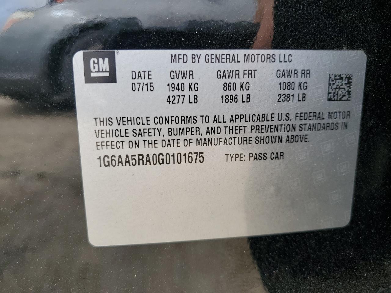 1G6AA5RA0G0101675 2016 Cadillac Ats