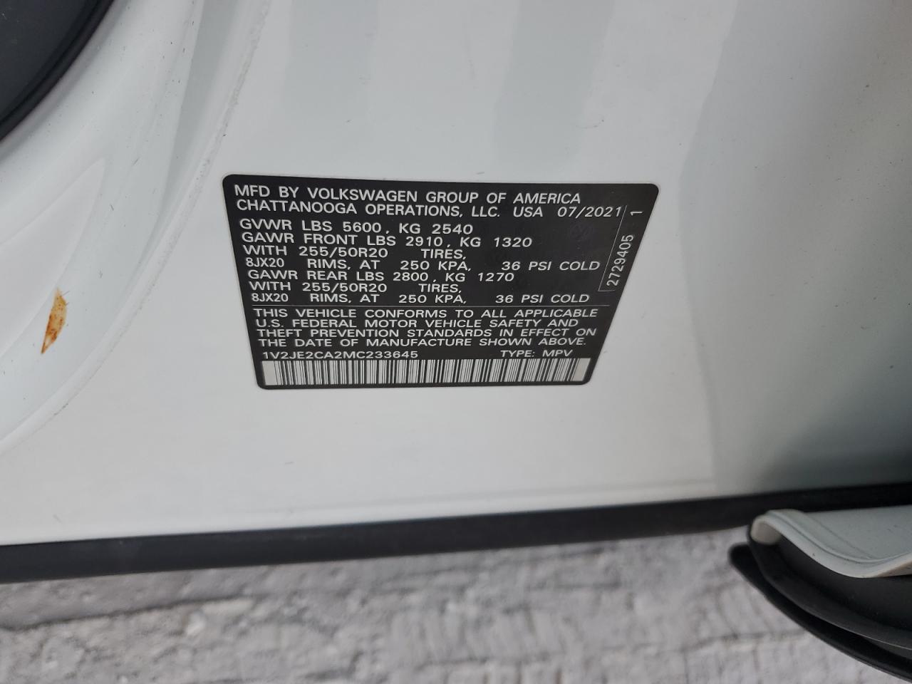 1V2JE2CA2MC233645 2021 Volkswagen Atlas Cross Sport Se