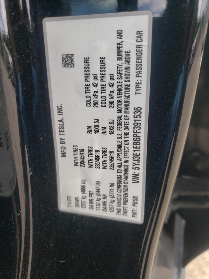 5YJ3E1EB6PF391536 2023 Tesla Model 3