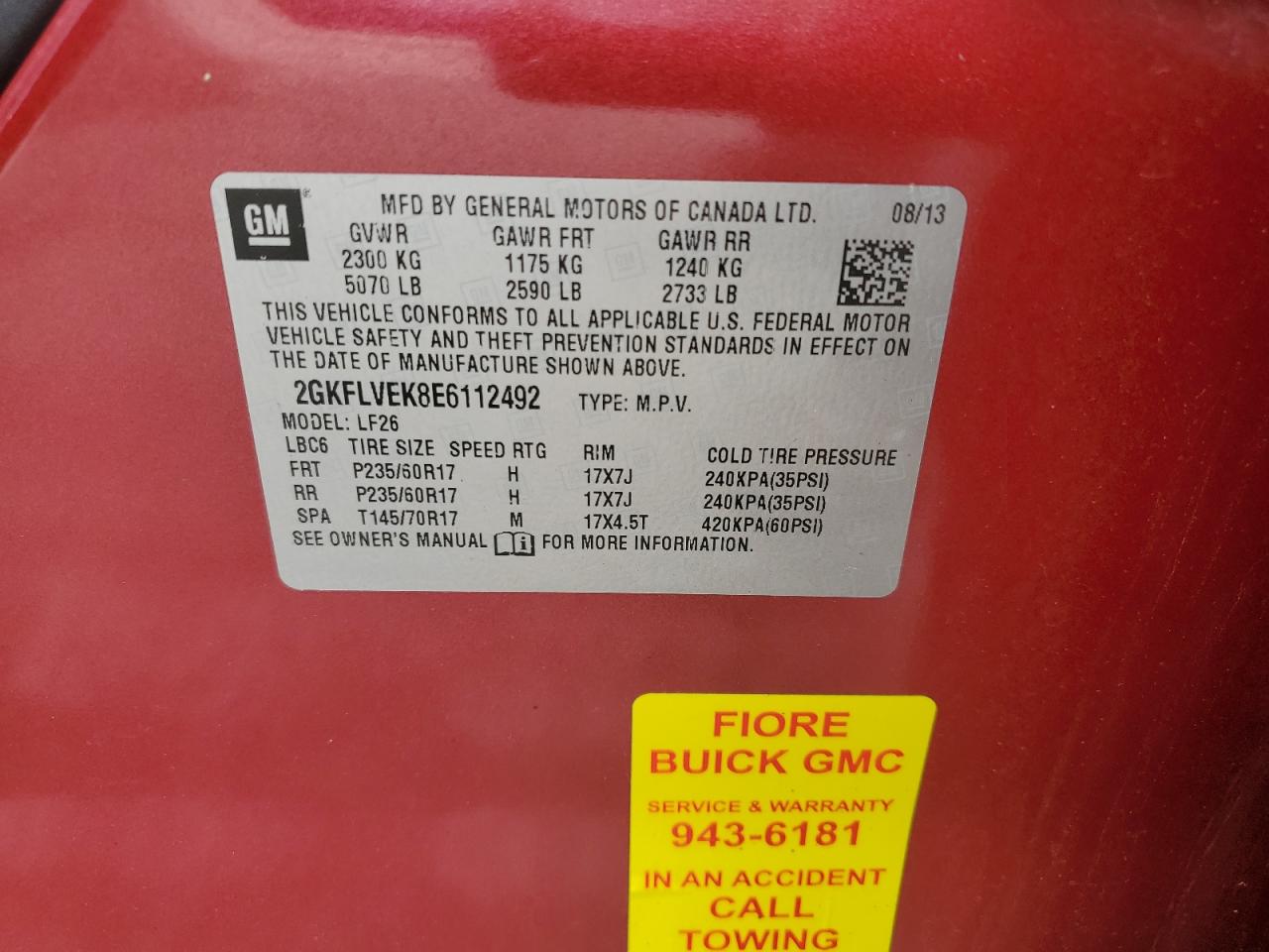 2GKFLVEK8E6112492 2014 GMC Terrain Sle