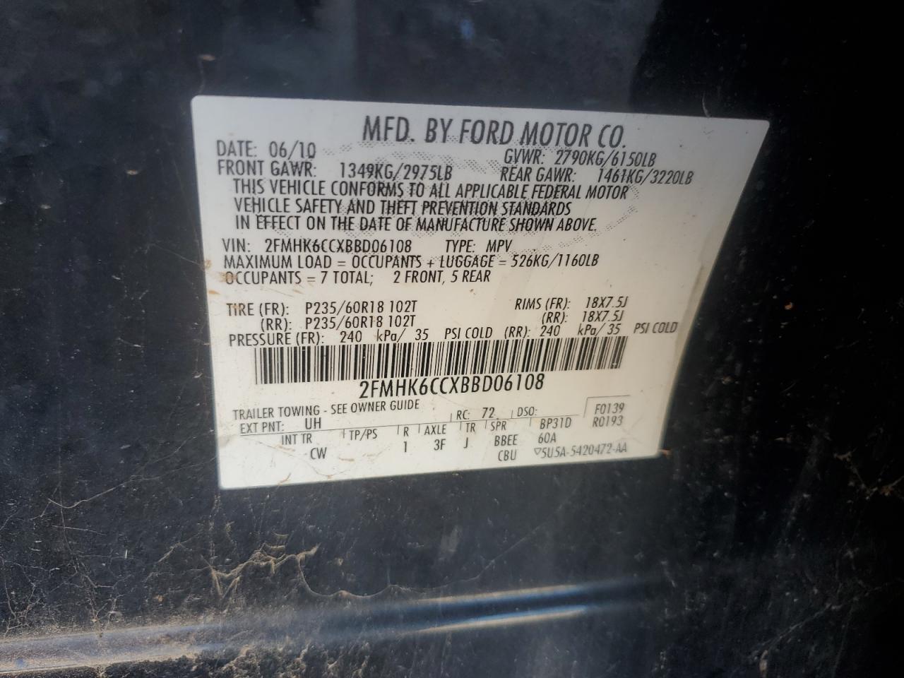 2FMHK6CCXBBD06108 2011 Ford Flex Sel