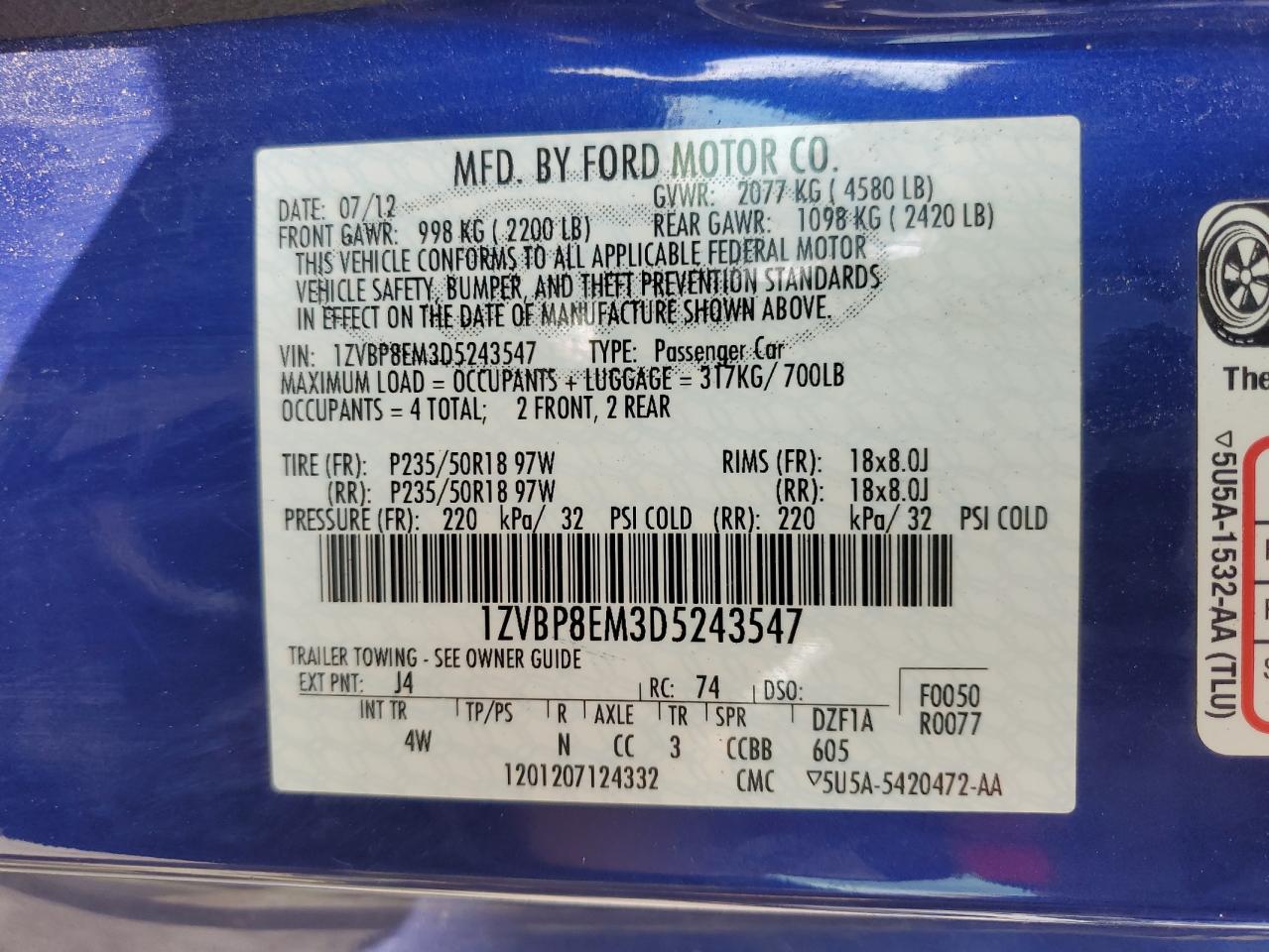 1ZVBP8EM3D5243547 2013 Ford Mustang