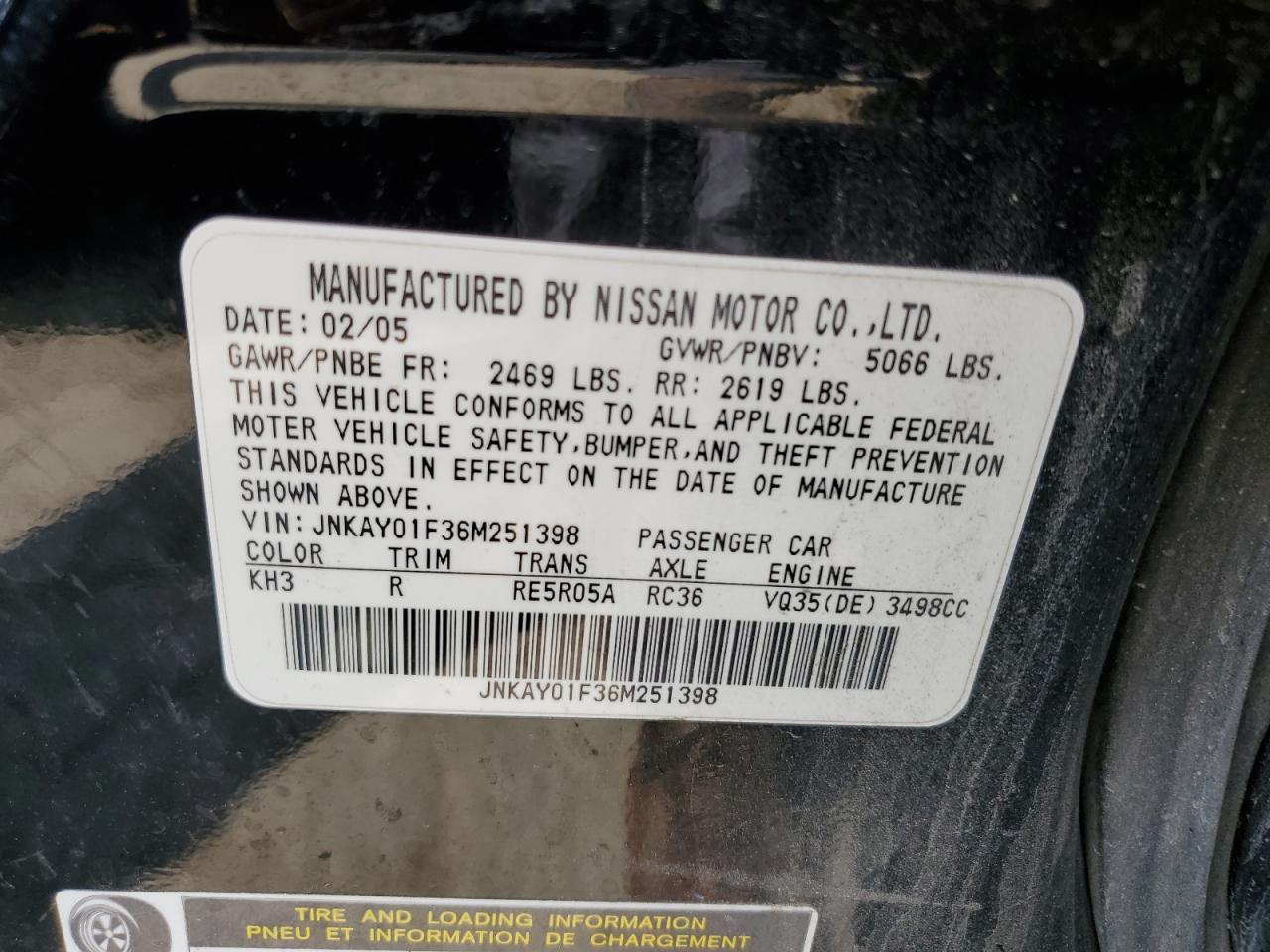 JNKAY01F36M251398 2006 Infiniti M35 Base