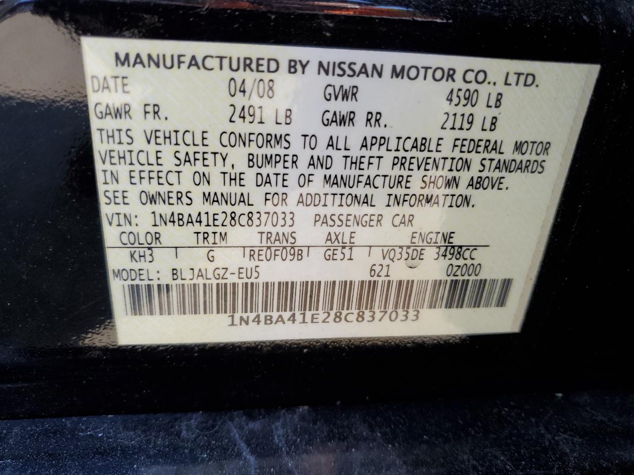 1N4BA41E28C837033 2008 Nissan Maxima Se