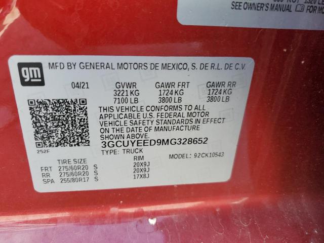 2021 Chevrolet Silverado K1500 Rst VIN: 3GCUYEED9MG328652 Lot: 58249574