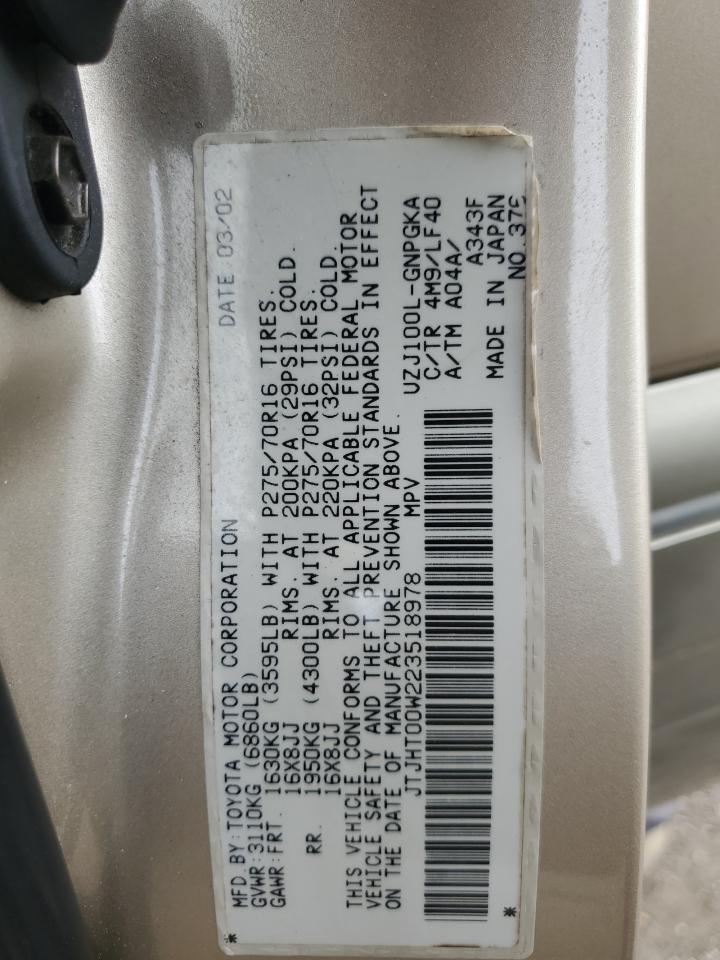 JTJHT00W223518978 2002 Lexus Lx 470