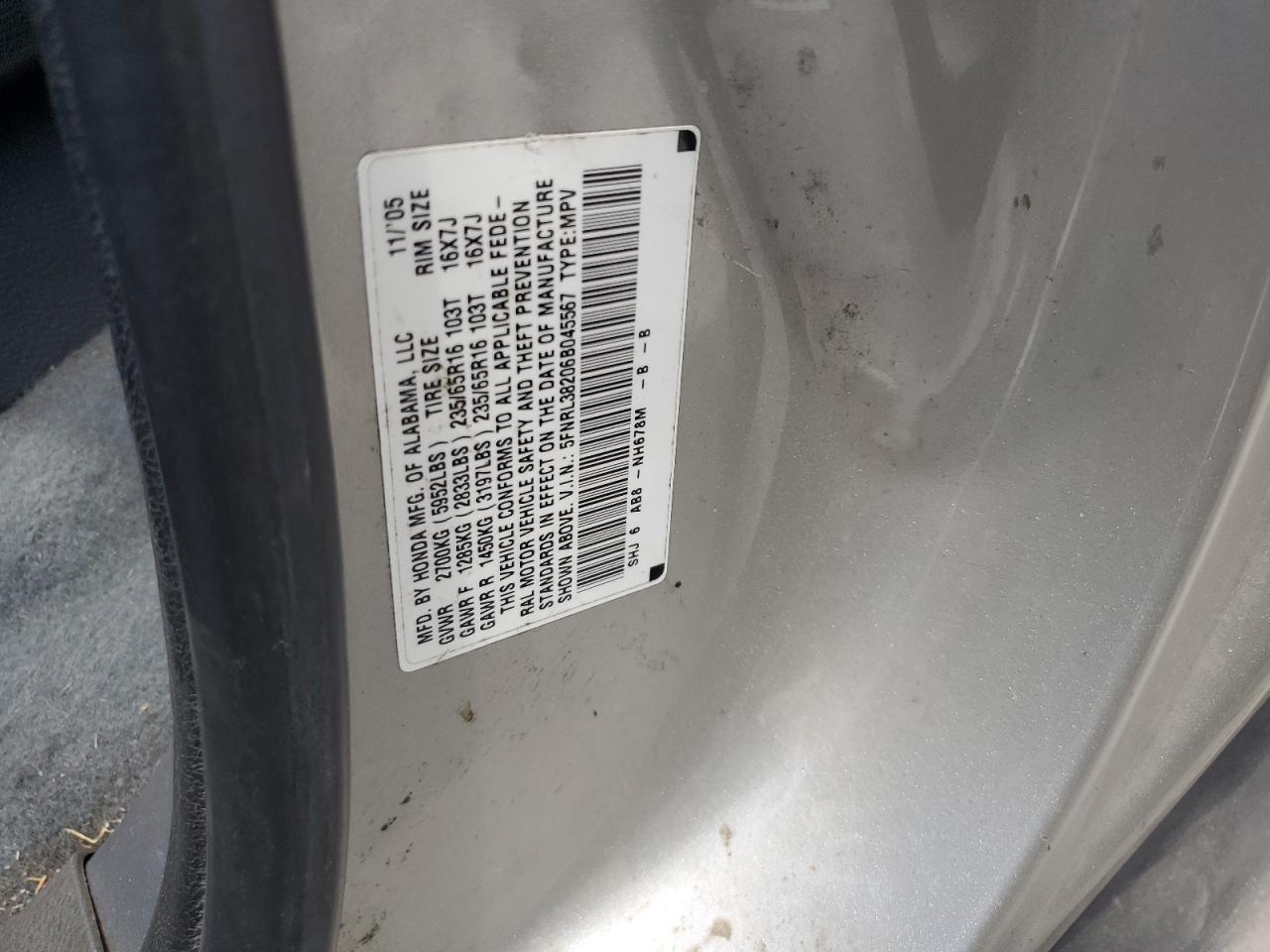 5FNRL38206B045567 2006 Honda Odyssey Lx