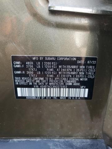 2022 Subaru Outback Premium VIN: 4S4BTACC8N3275953 Lot: 60088954