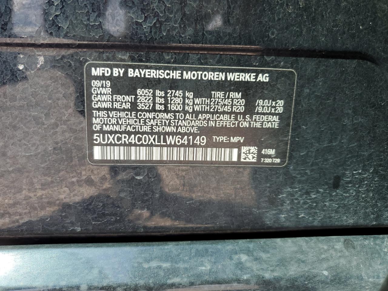 5UXCR4C0XLLW64149 2020 BMW X5 Sdrive 40I