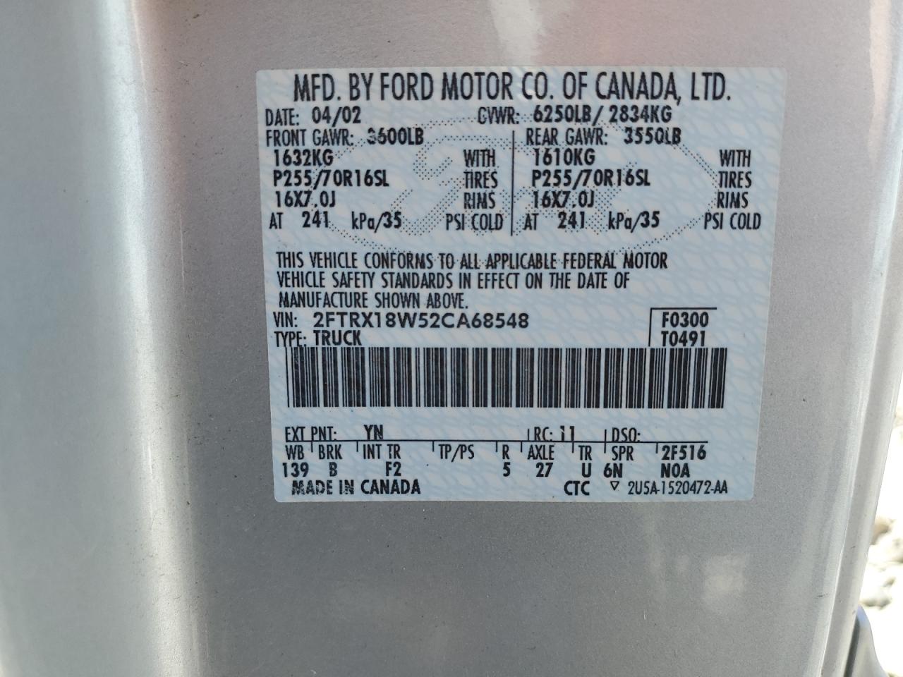 2FTRX18W52CA68548 2002 Ford F150