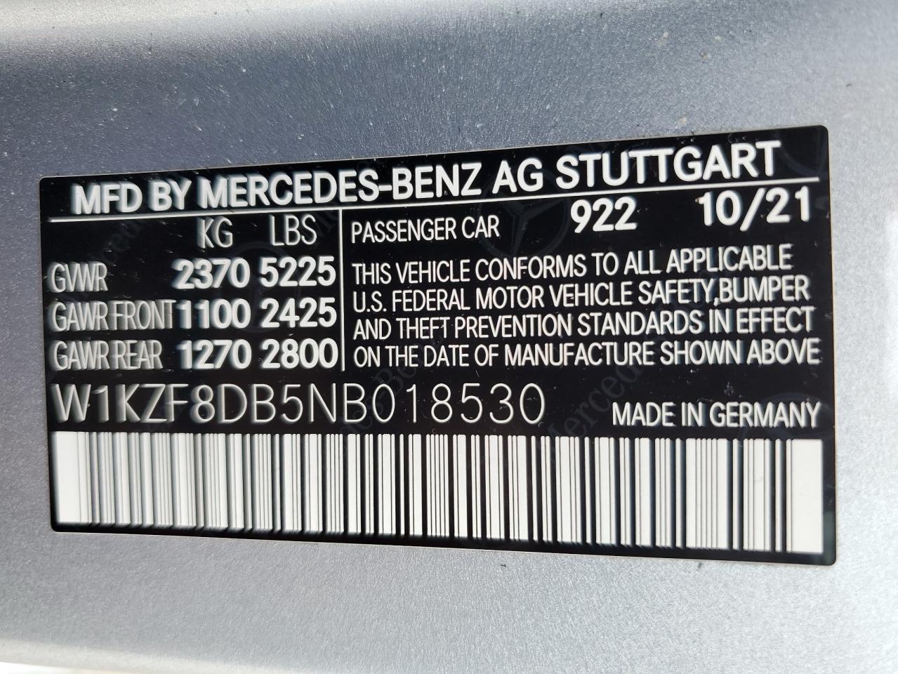 W1KZF8DB5NB018530 2022 Mercedes-Benz E 350