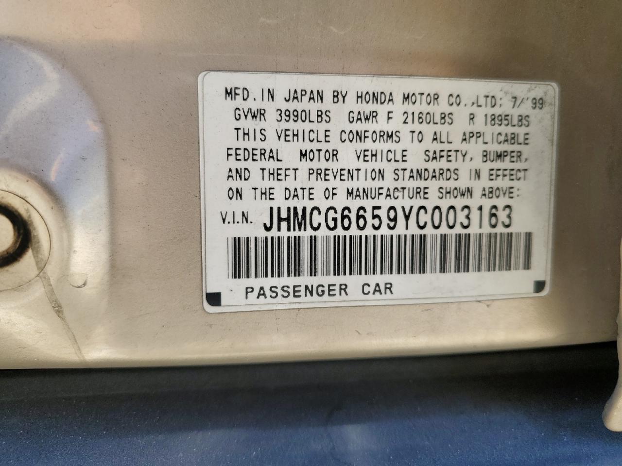 JHMCG6659YC003163 2000 Honda Accord Lx