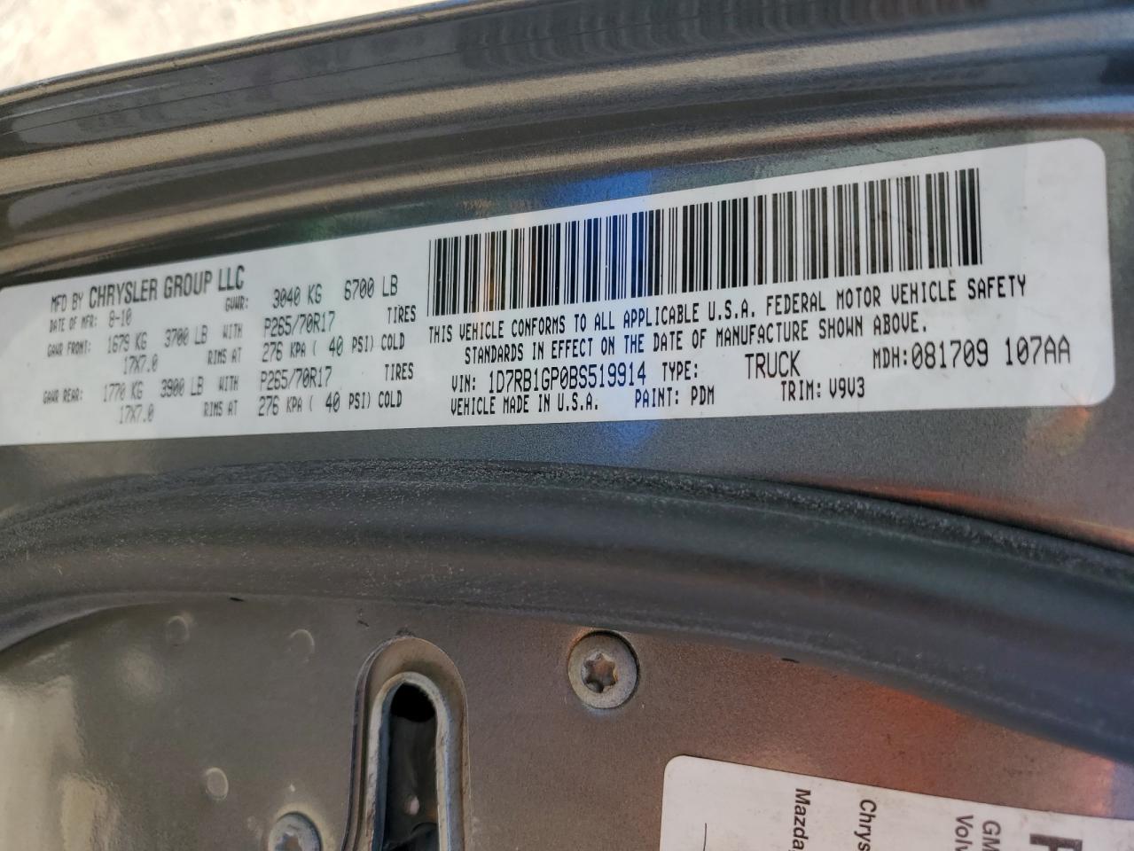 1D7RB1GP0BS519914 2011 Dodge Ram 1500