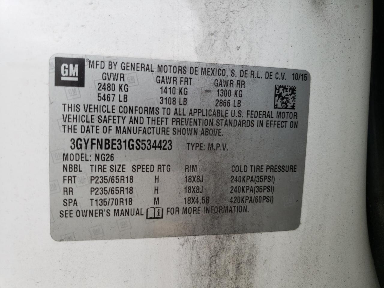 3GYFNBE31GS534423 2016 Cadillac Srx Luxury Collection