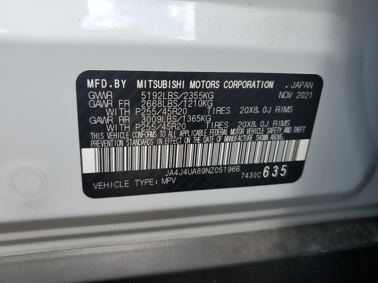 JA4J4UA89NZ051966 2022 Mitsubishi Outlander Se