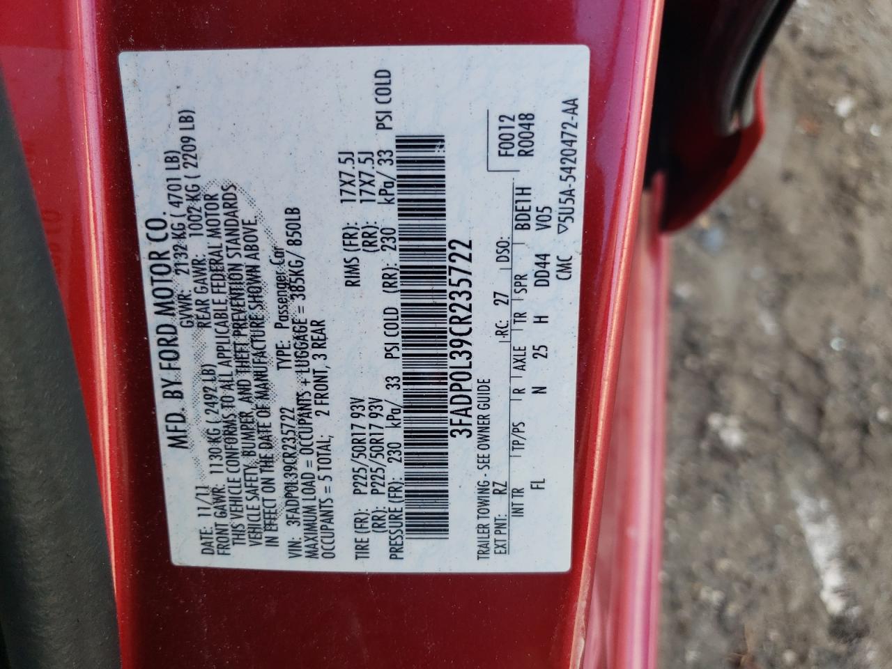 3FADP0L39CR235722 2012 Ford Fusion Hybrid