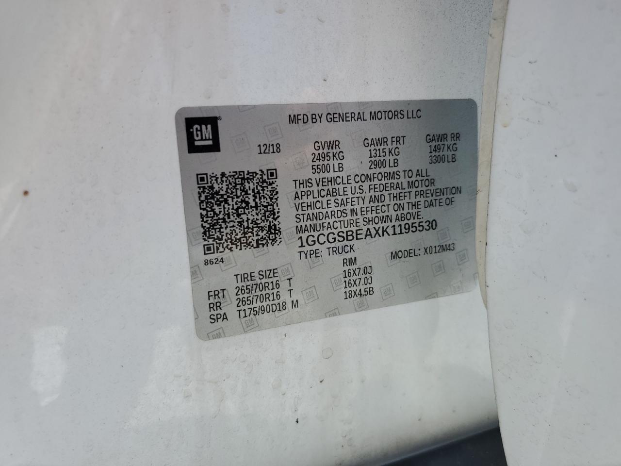 1GCGSBEAXK1195530 2019 Chevrolet Colorado