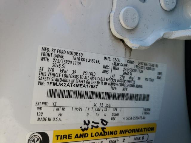 2021 Ford Expedition Max Limited VIN: 1FMJK2AT4MEA17987 Lot: 57535854