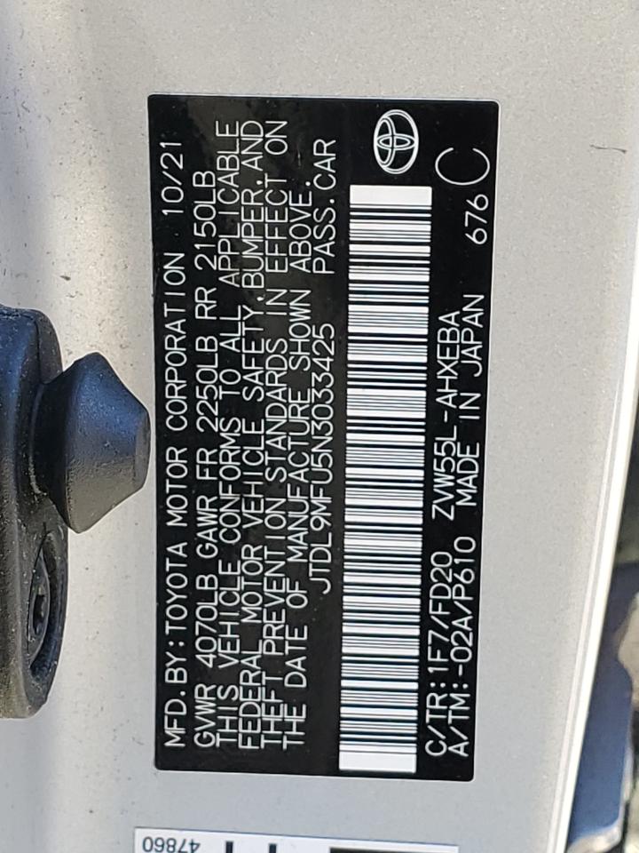 JTDL9MFU5N3033425 2022 Toyota Prius Le