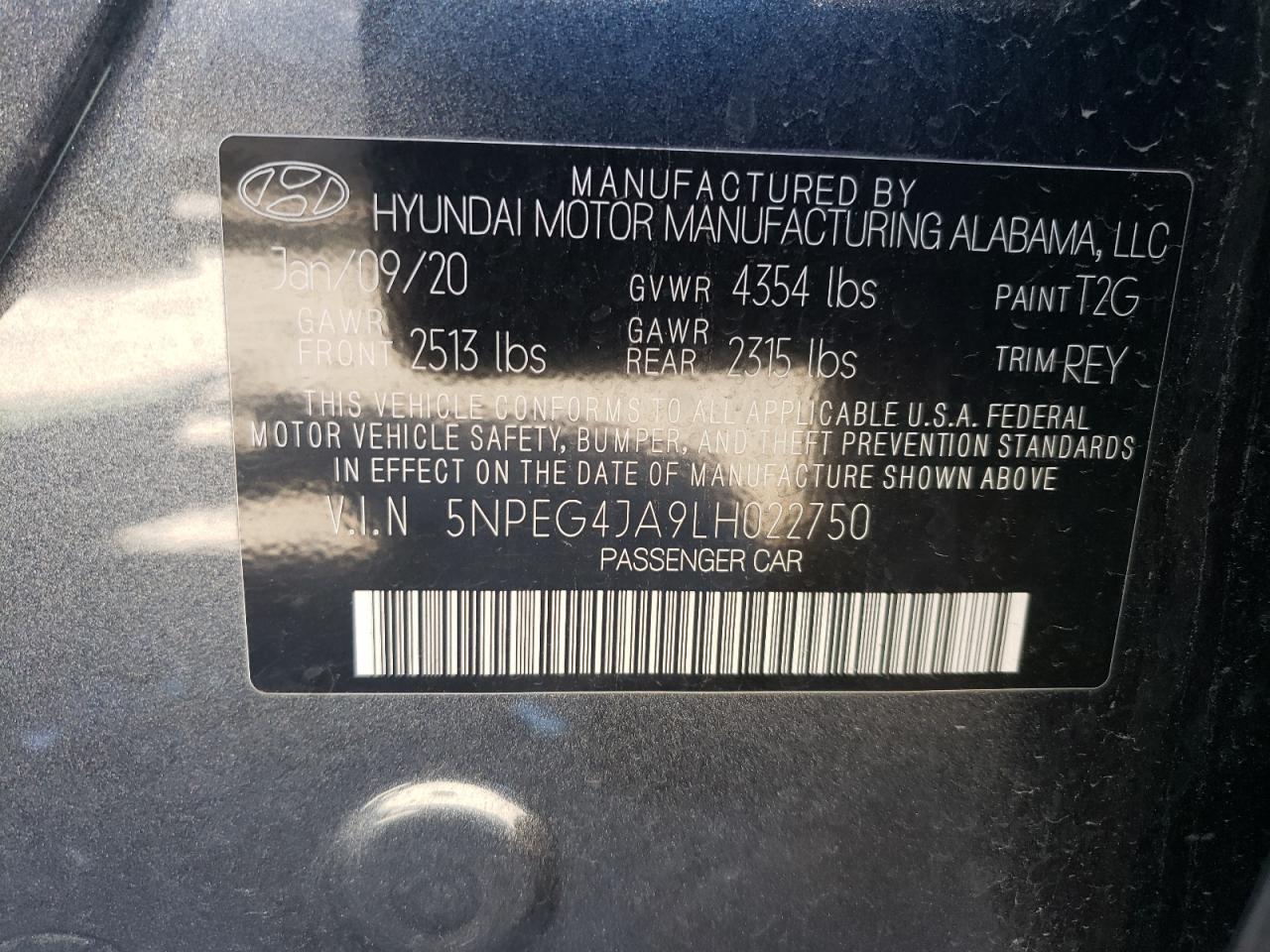 5NPEG4JA9LH022750 2020 Hyundai Sonata Se