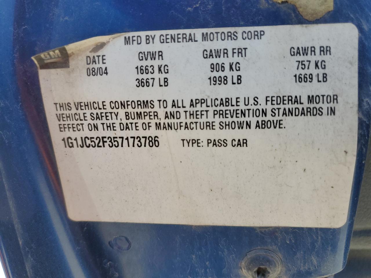 1G1JC52F357173786 2005 Chevrolet Cavalier