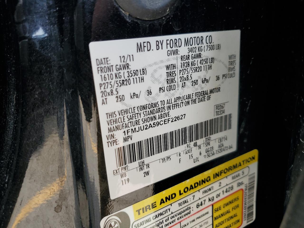 1FMJU2A59CEF22627 2012 Ford Expedition Limited