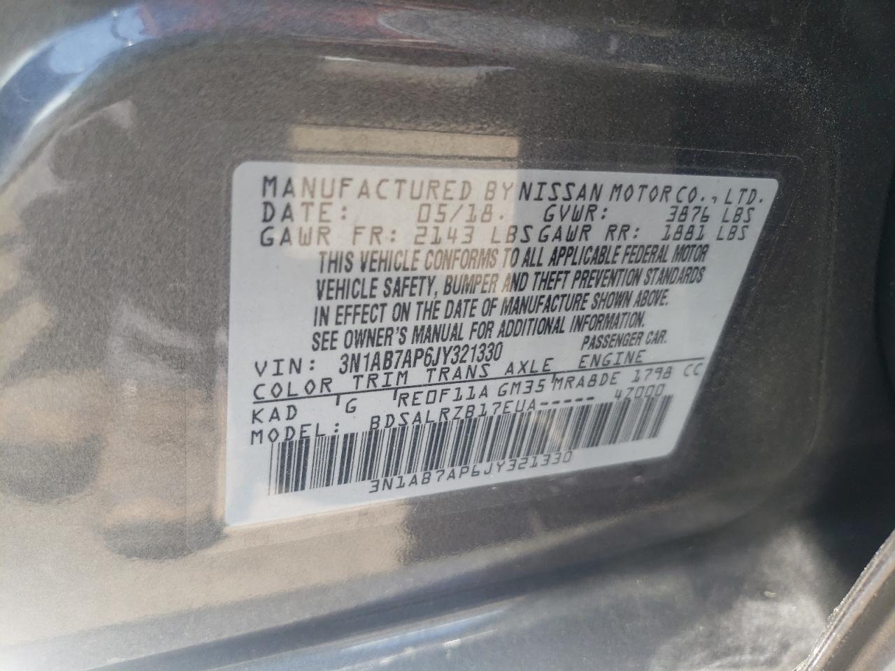 3N1AB7AP6JY321330 2018 Nissan Sentra S