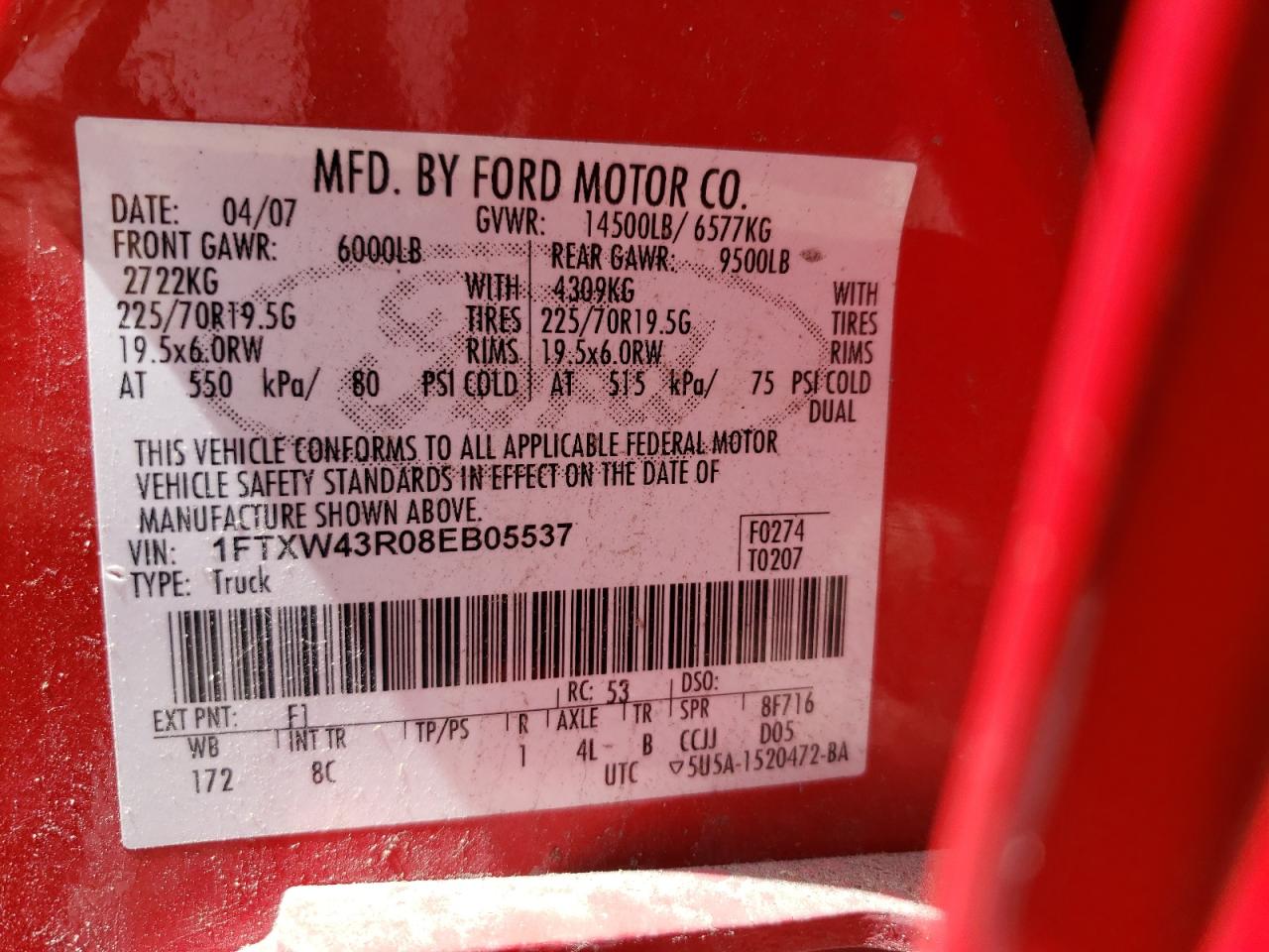 1FTXW43R08EB05537 2008 Ford F450 Super Duty