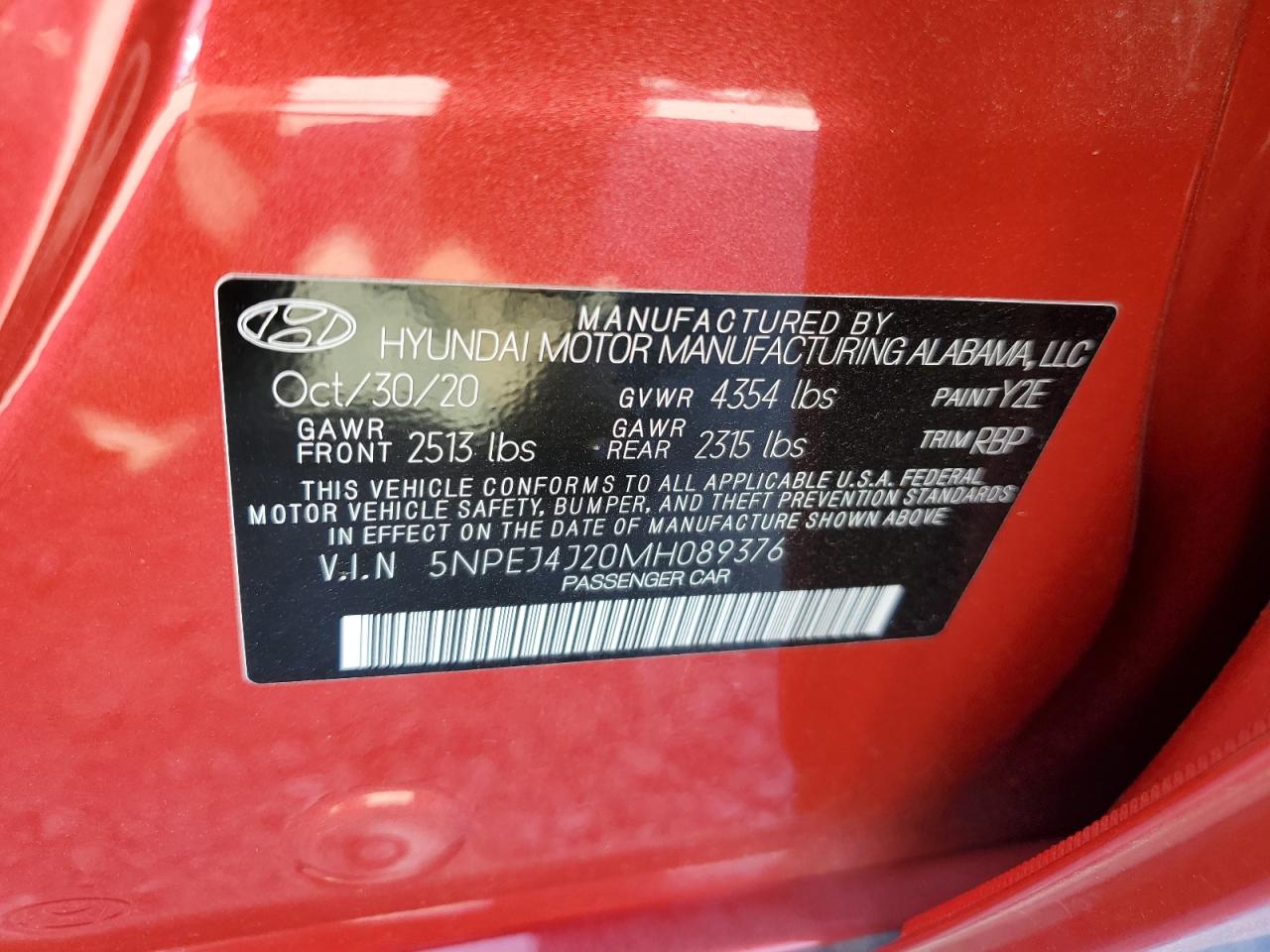 5NPEJ4J20MH089376 2021 Hyundai Sonata Sel Plus